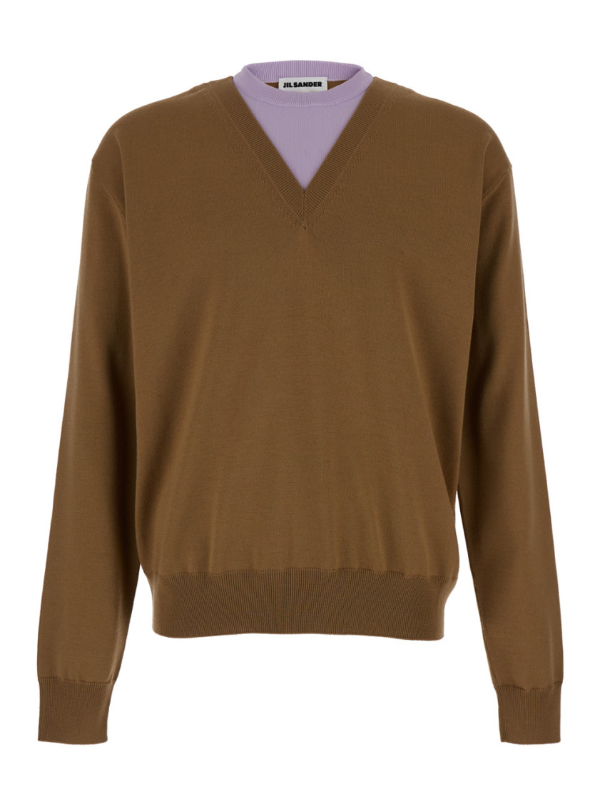 【送料&関税込】Jil Sander Brown And Lillac Double-neck Swea Jil Sander Brown And Lillac Double-neck Sweater In Wool Man