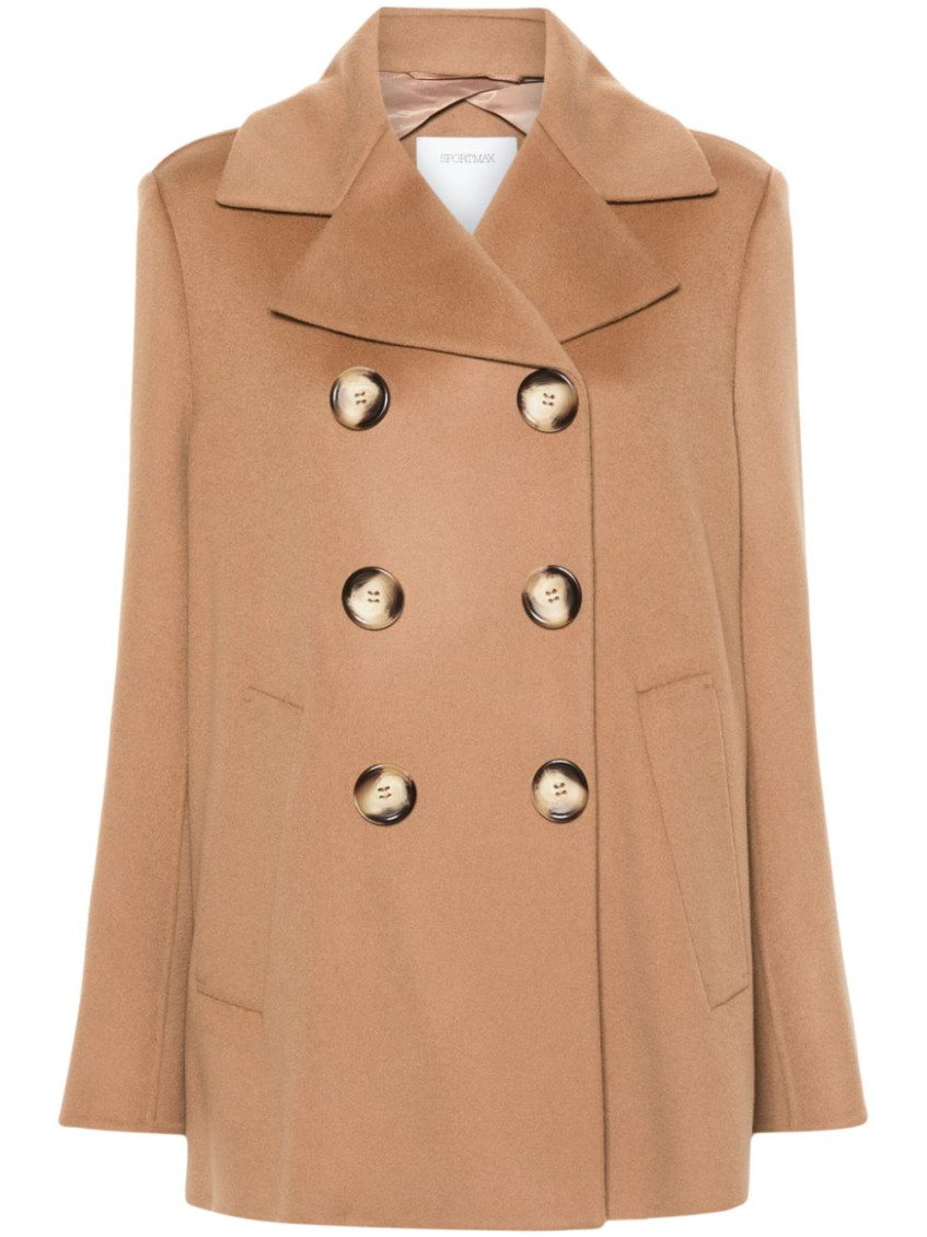Sportmax Wool Double-breasted Coat With Structured Silhouette In Brown