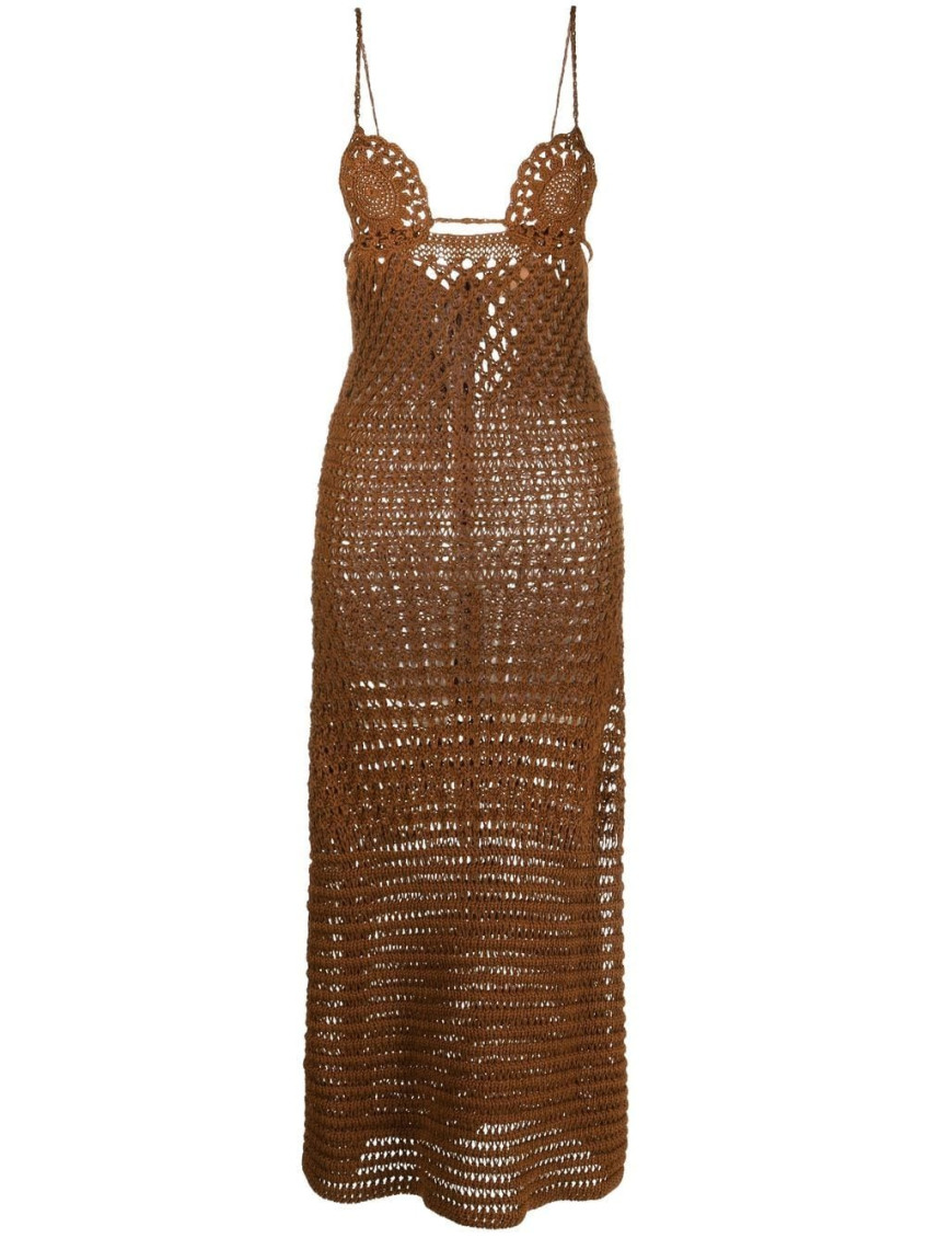Alanui Mother Nature Crocheted Cotton Maxi Dress In Brown