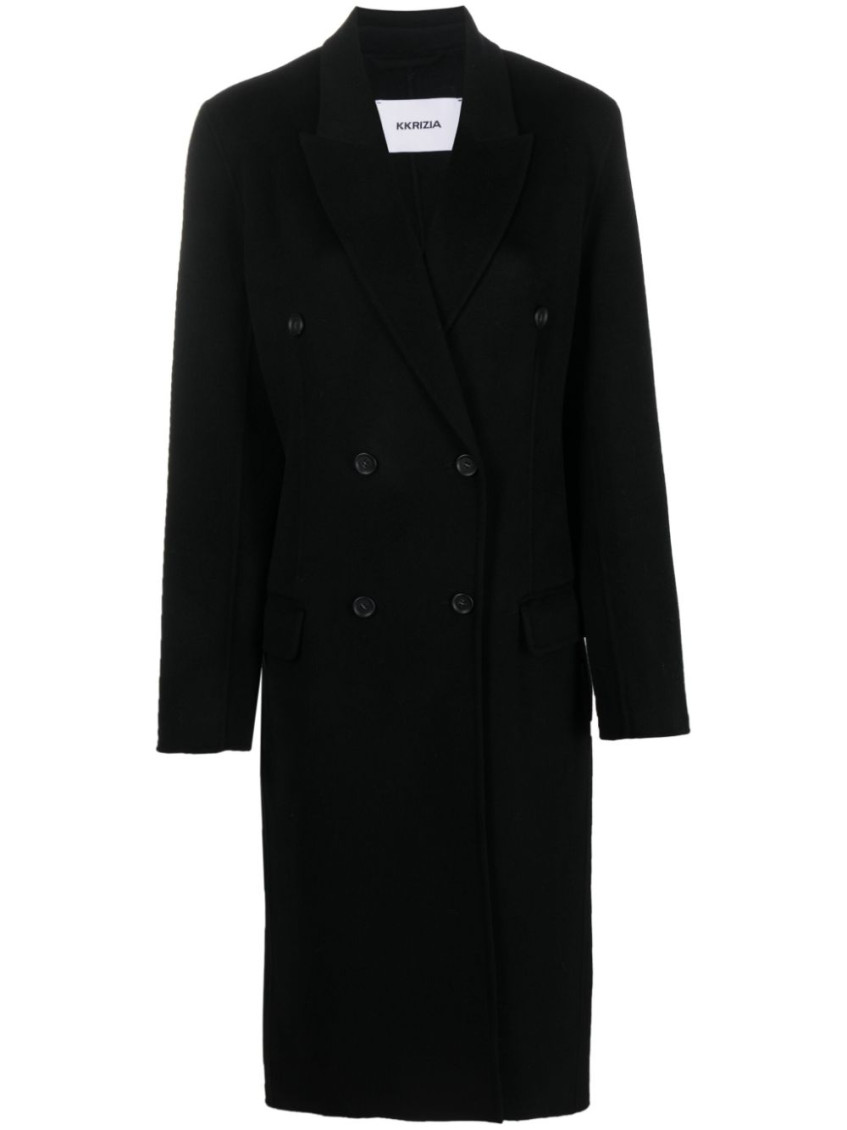 Krizia Black Double-breasted Coat In Black