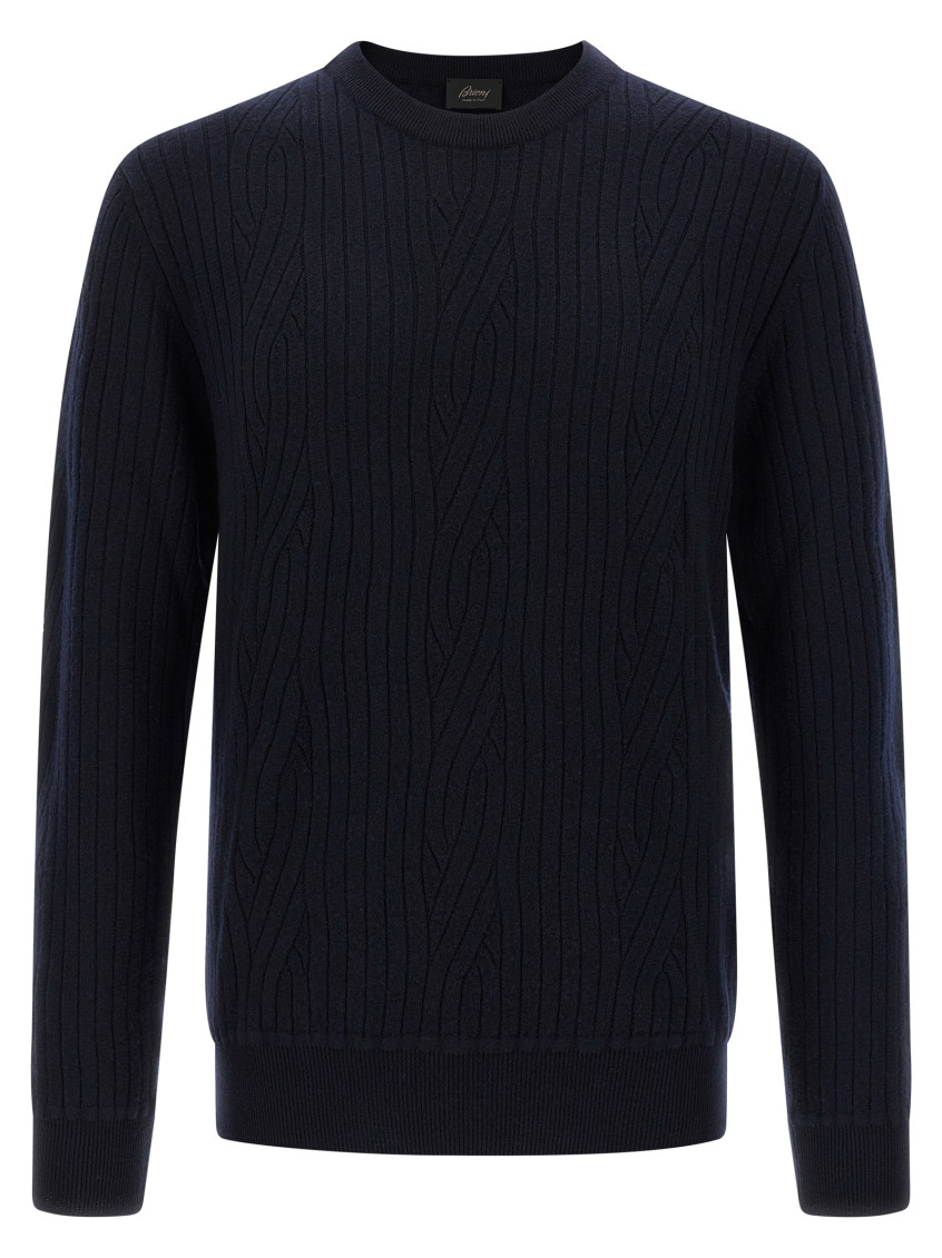 Brioni Ribbed And Braid Sweater Sweaters And Cardigans Blue In Blue