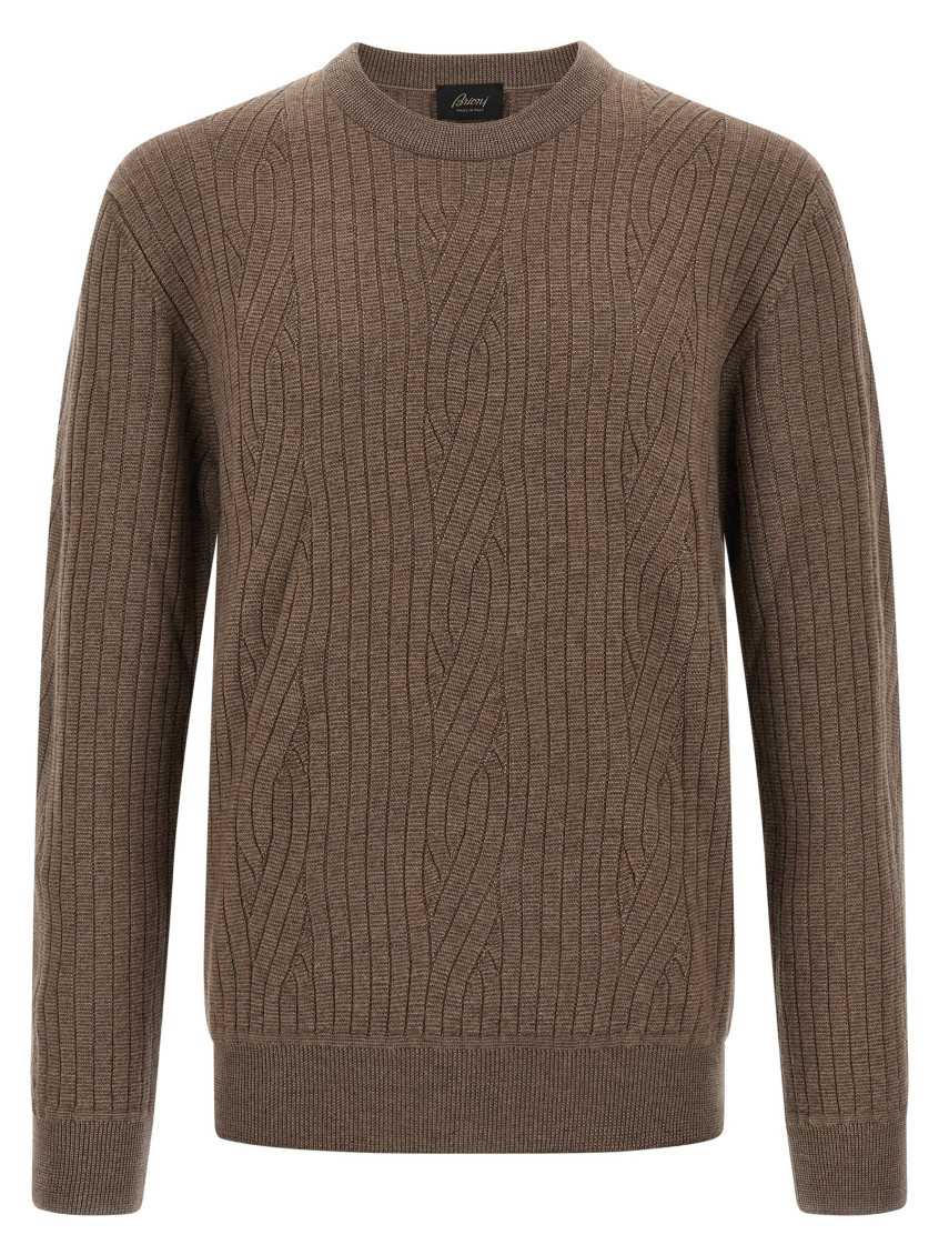 Brioni Ribbed And Braid Sweater Sweaters And Cardigans Brown In Brown
