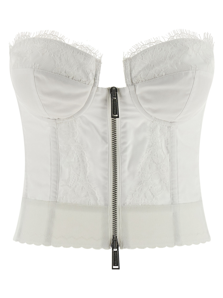 Dsquared2 Off-the-shoulder Bustier Top With Lace And Tulle Detailing In White