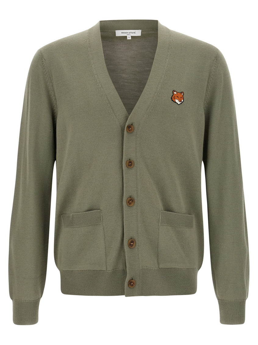 Maison Kitsuné Fox-head Patch Pocket Cardigan In Green
