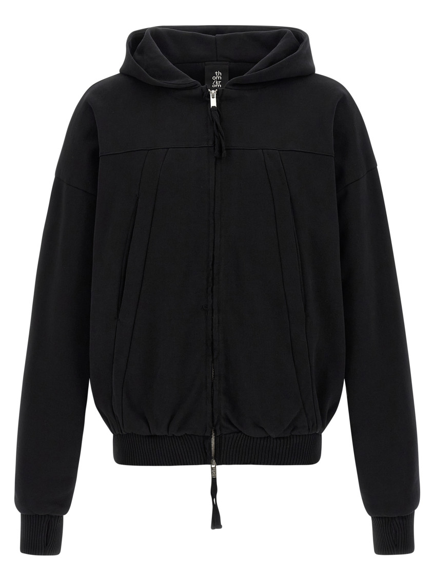 Thom Krom Hoodie With Metal Zip Closure And Knitted Trim In Black