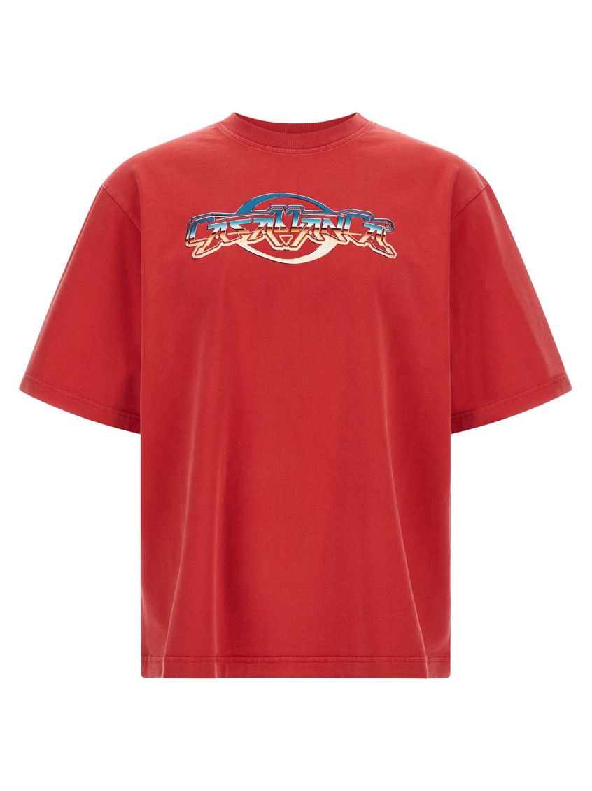 Casablanca Oversized Red Cotton T-shirt With Graphic Front Print In Red
