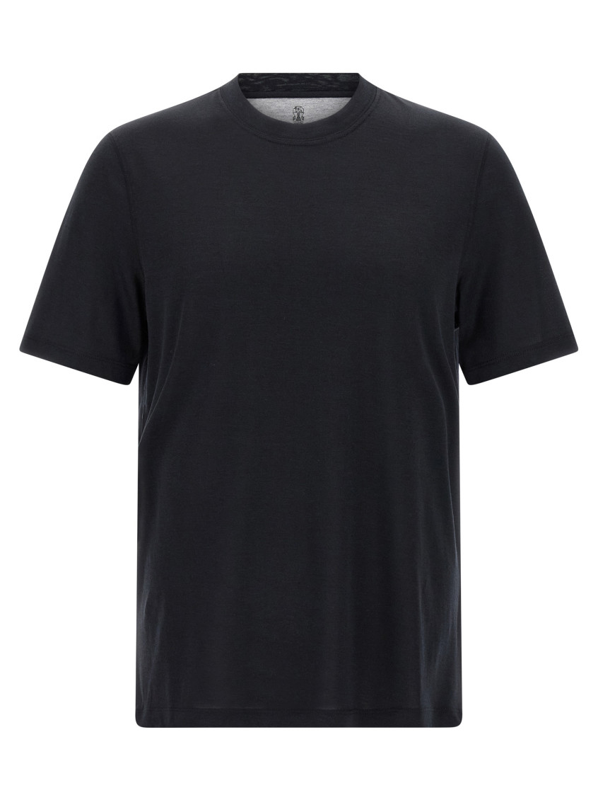 Brunello Cucinelli Silk And Cotton Blend Crew Neck T-shirt In Black