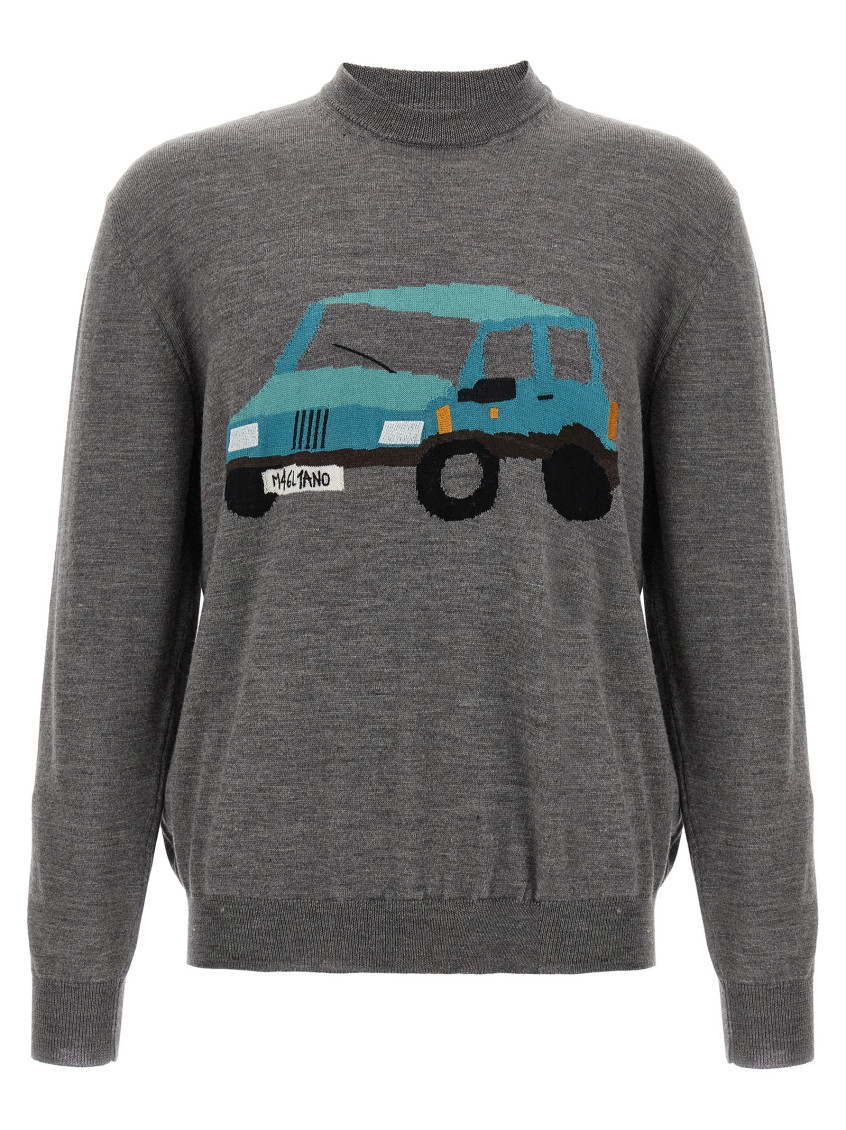 Magliano Graphic Design Crew Neck Long Sleeve Sweater In Brown