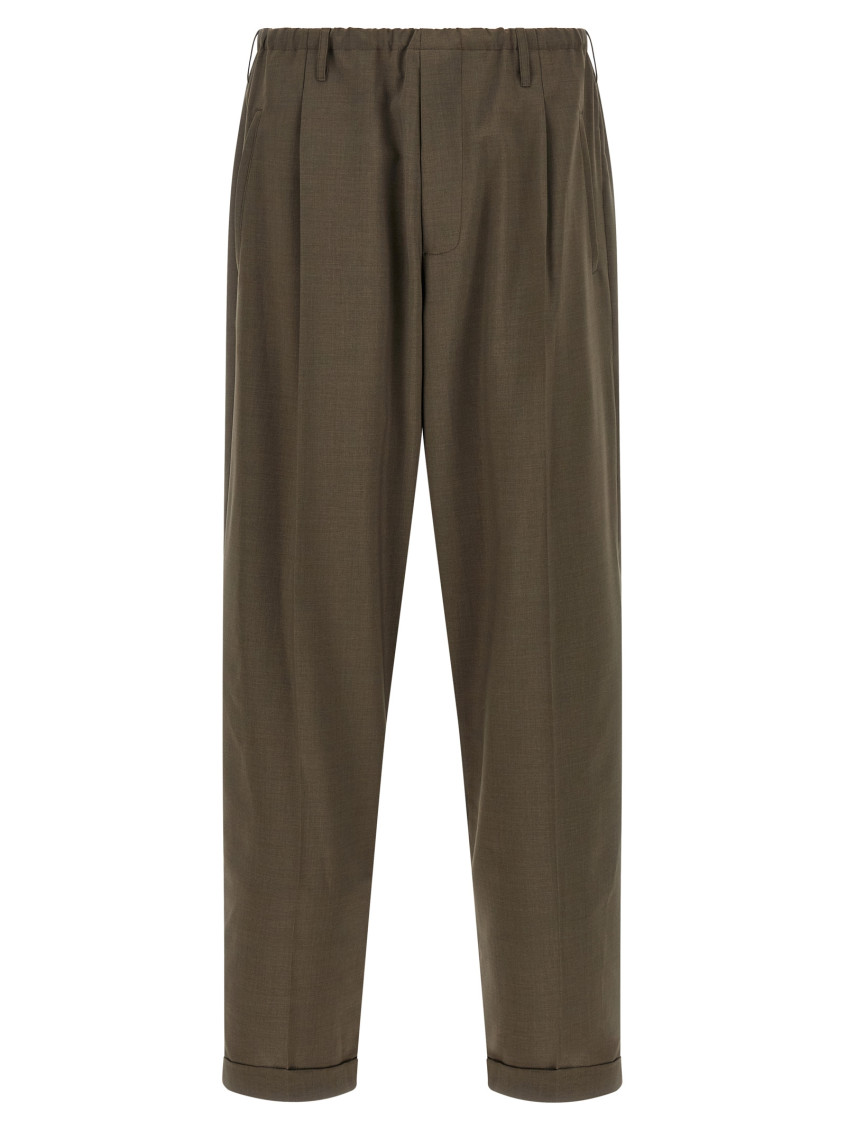 Magliano Elastic Waistband Cuffed Hem Trousers In Brown