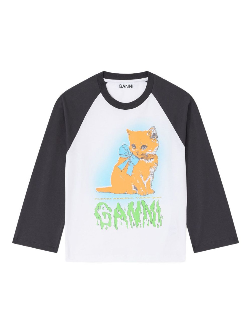 Ganni Women Kitty Baby Organic Cotton T-shirt In White