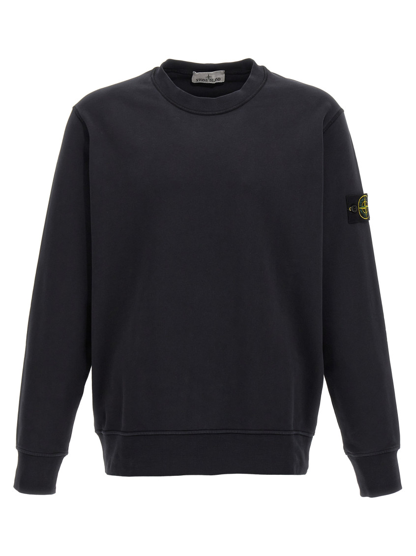 Stone Island Black Long Sleeve Crewneck Sweatshirt With Patch Logo In Black