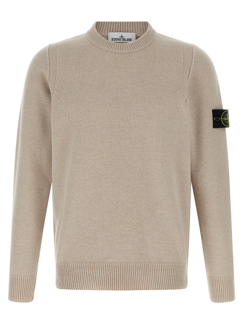 Stone Island Logo Badge Sweater Sweaters And Cardigans Beige In Neutral