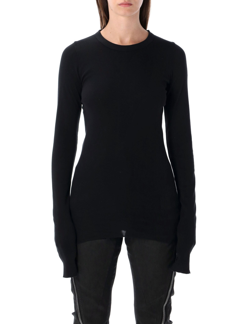 Rick Owens Black Crewneck Long Sleeves T-shirt In Black