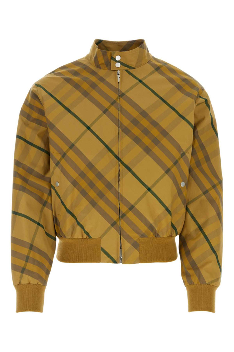 Shop Burberry Mustard Plaid Pattern Bomber Jacket