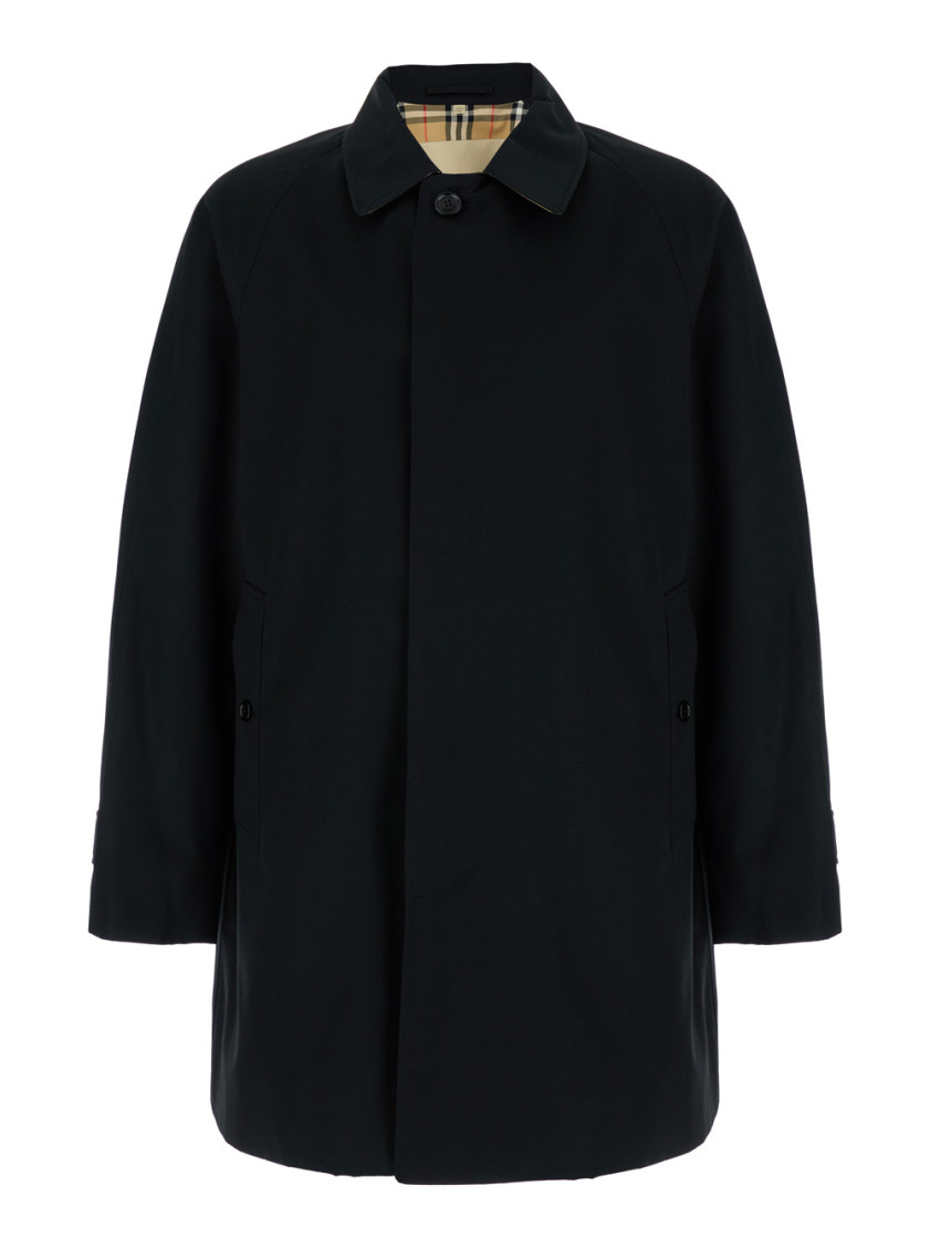 Burberry Black Single-breasted Trench Coat With Concealed Closure In Gabardine Man In Navy Blue
