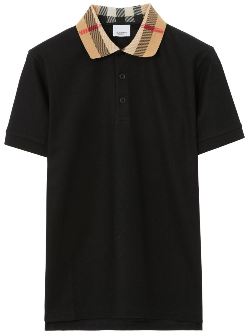 Burberry Cody Polo Shirt With Check Collar In Blue