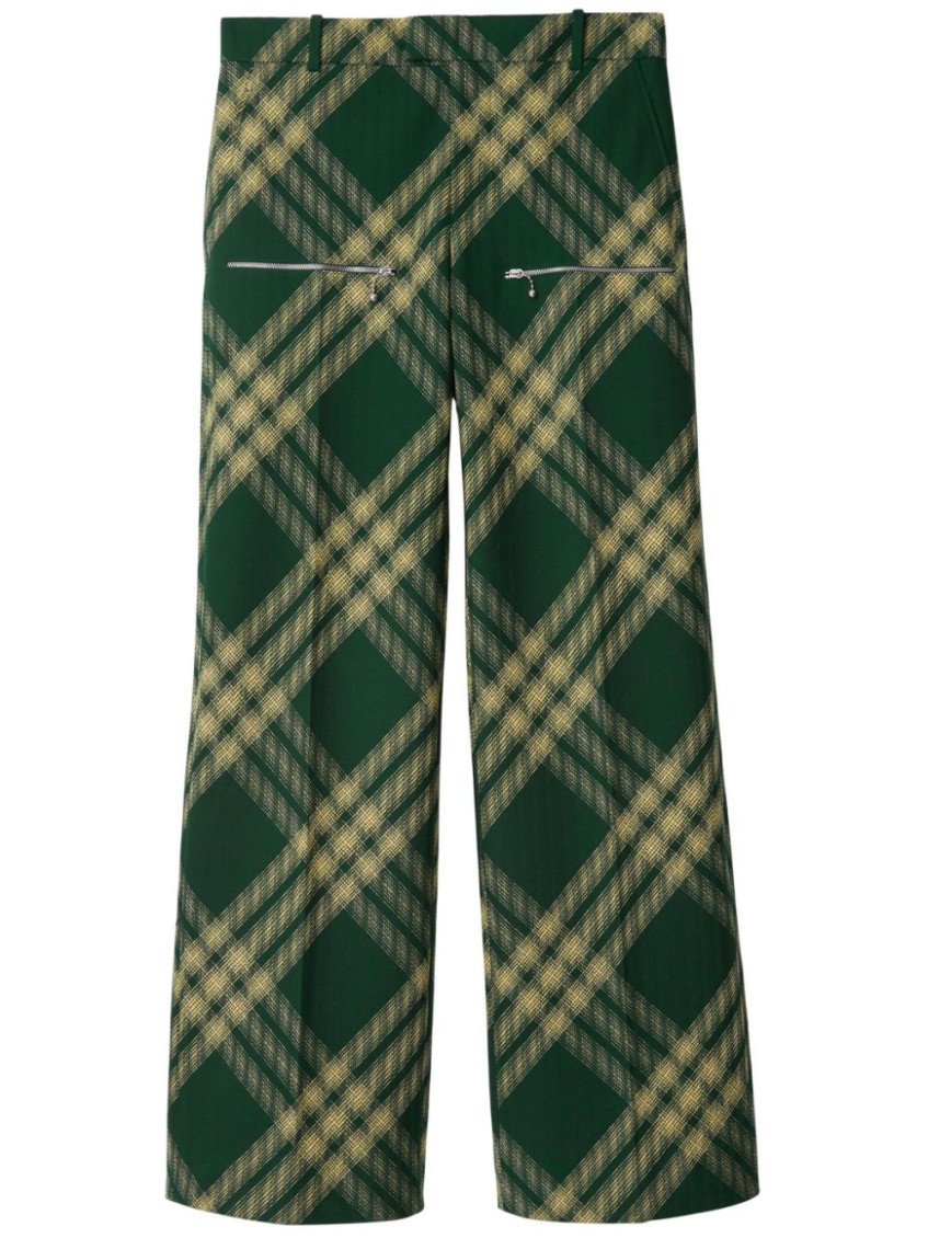 Burberry Checked Wool Twill Straight Pants In Green