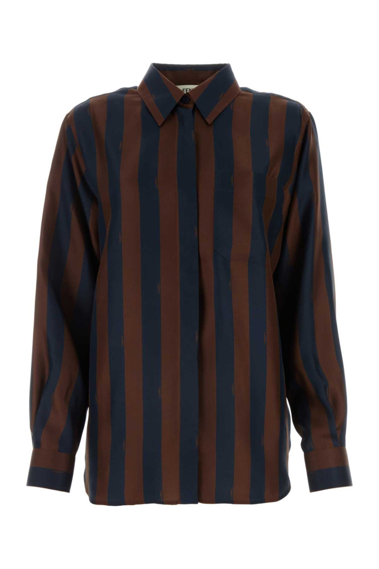 Fendi Striped Silk Shirt In Brown