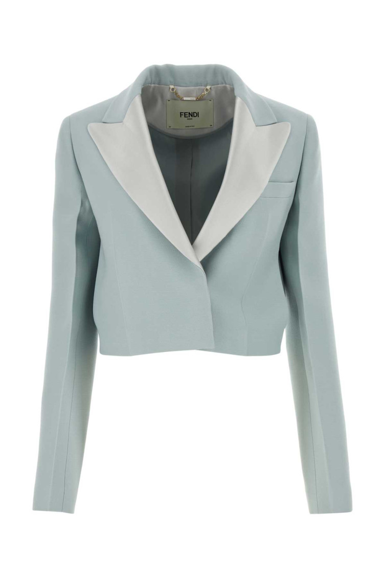 Fendi Powder Blue Wool Blend Blazer In Blue