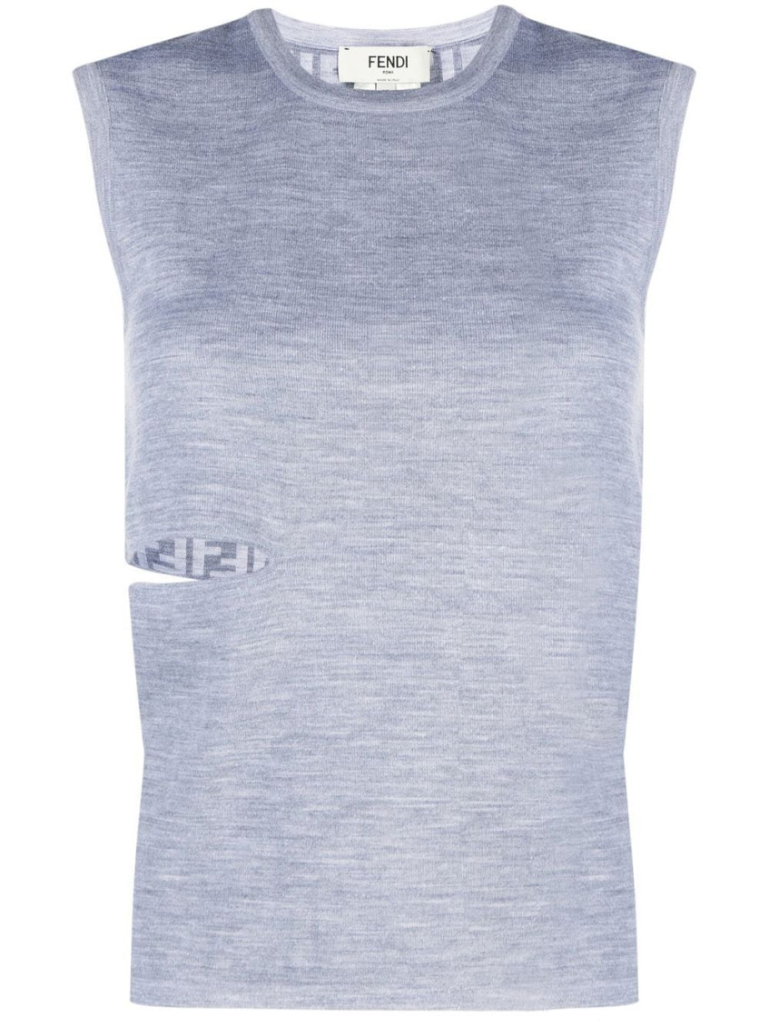 Fendi Sleeveless Wool Top With Unique Cut-out Detail In Gray
