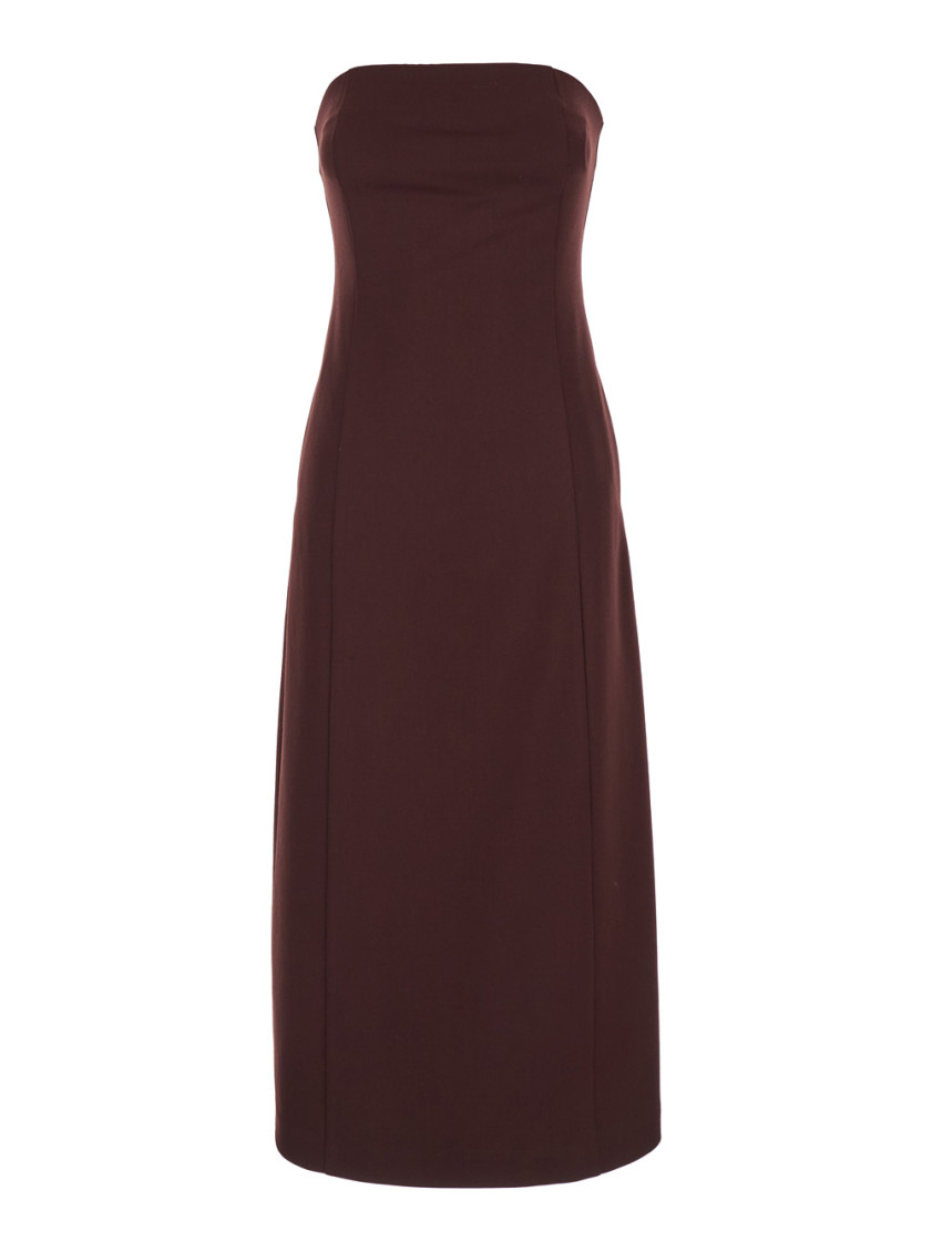 Semicouture Bordeaux Sleeveless Midi Dress With Bustier-style Neckline In Dark Brown