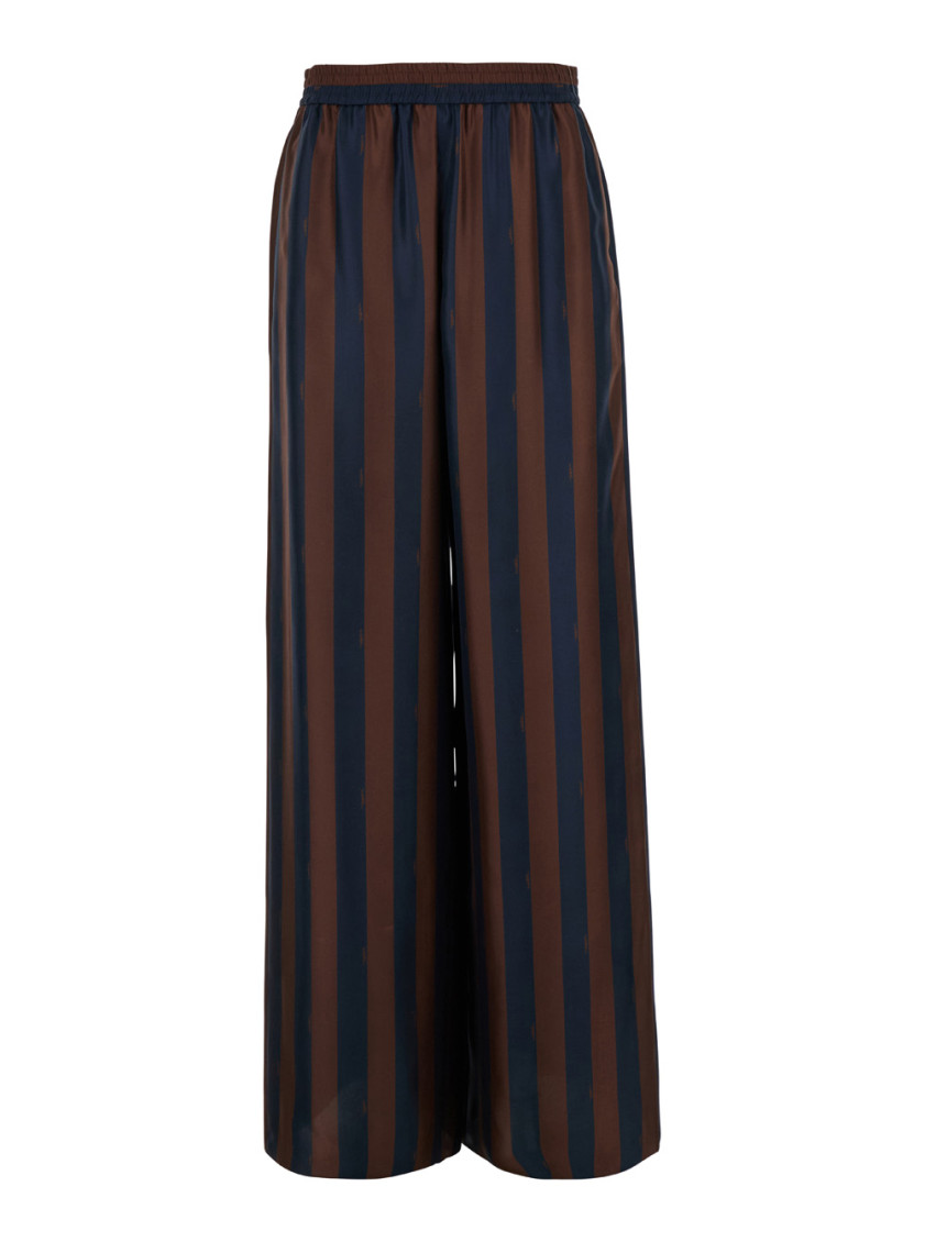 Fendi Monogram Jacquard Silk Trousers In Brown