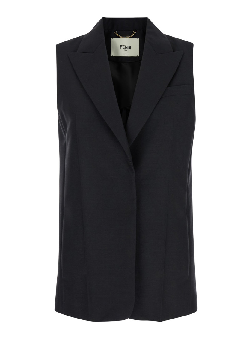 Shop Fendi Black Wool Single-breasted Vest