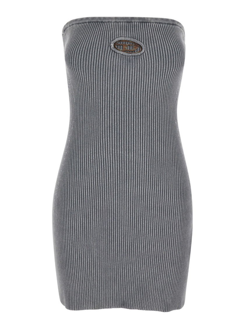 Diesel Women Grey Stretch Cotton Blend Mini Dress In Grey