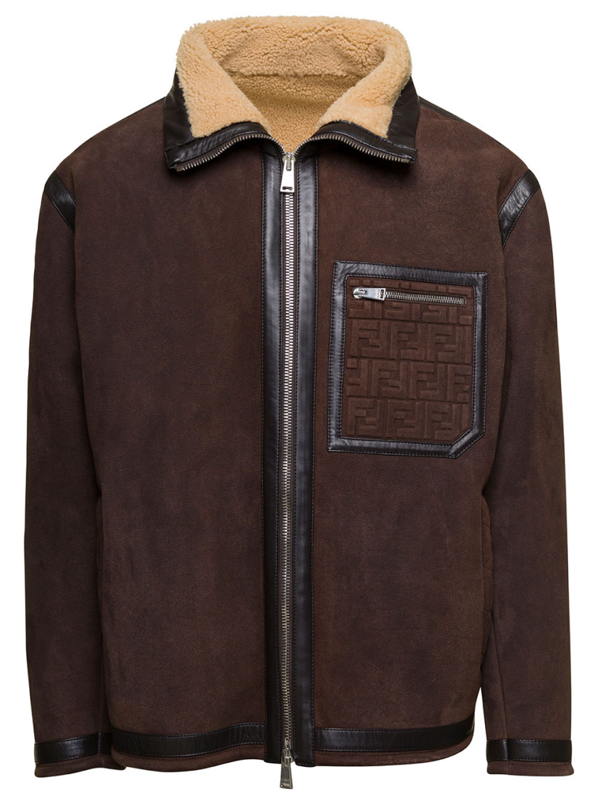 Fendi Giacca In Pelle Scamosciata Cioccolato Uomo In Brown