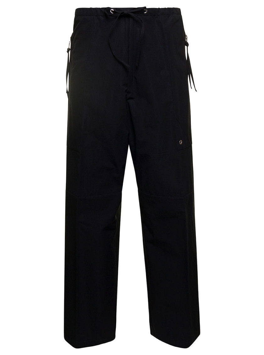 Fendi Cotton Drawstring Waist Wide-leg Trousers In Black