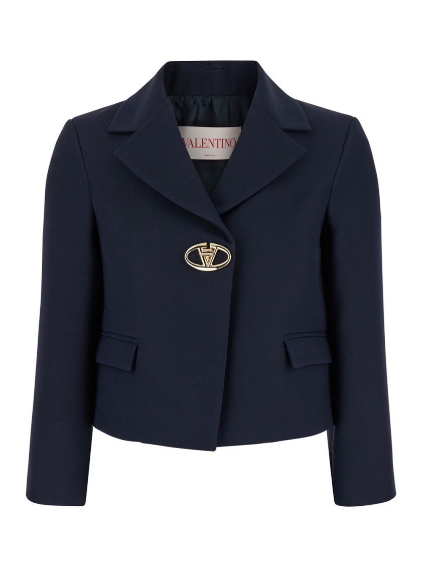 Shop Valentino Dark Blue Single Breasted Blazer