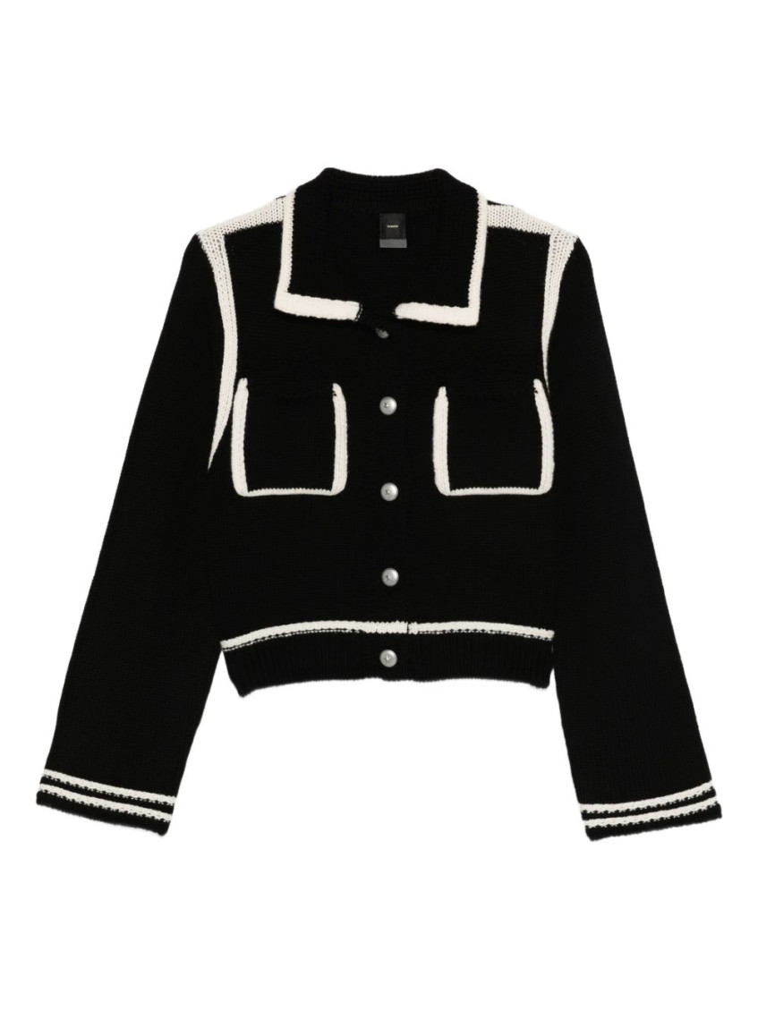 Pinko Black Wool Cardigan In Black