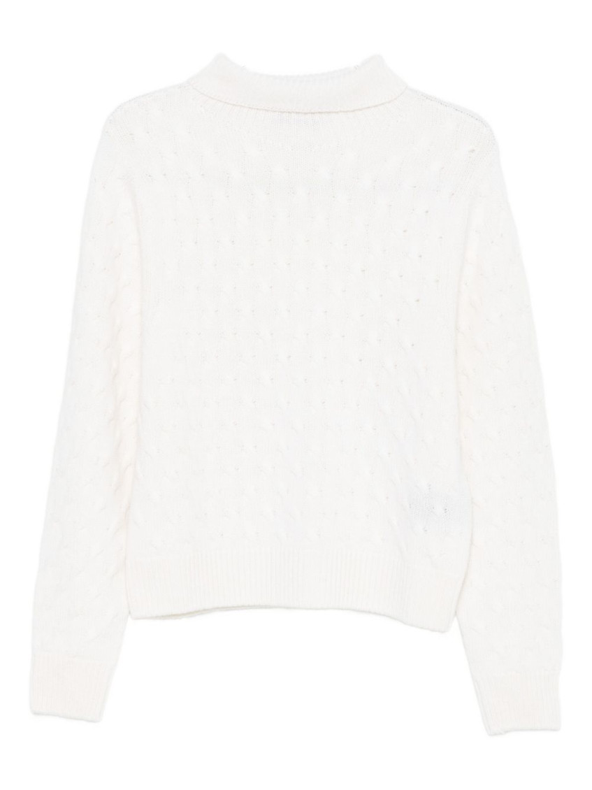 Tabaroni Cashmere Textured Knit Cashmere Sweater With High Turtleneck In White