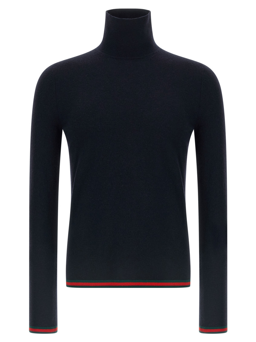 Gucci Dark Blue High Neck Sweater In Black