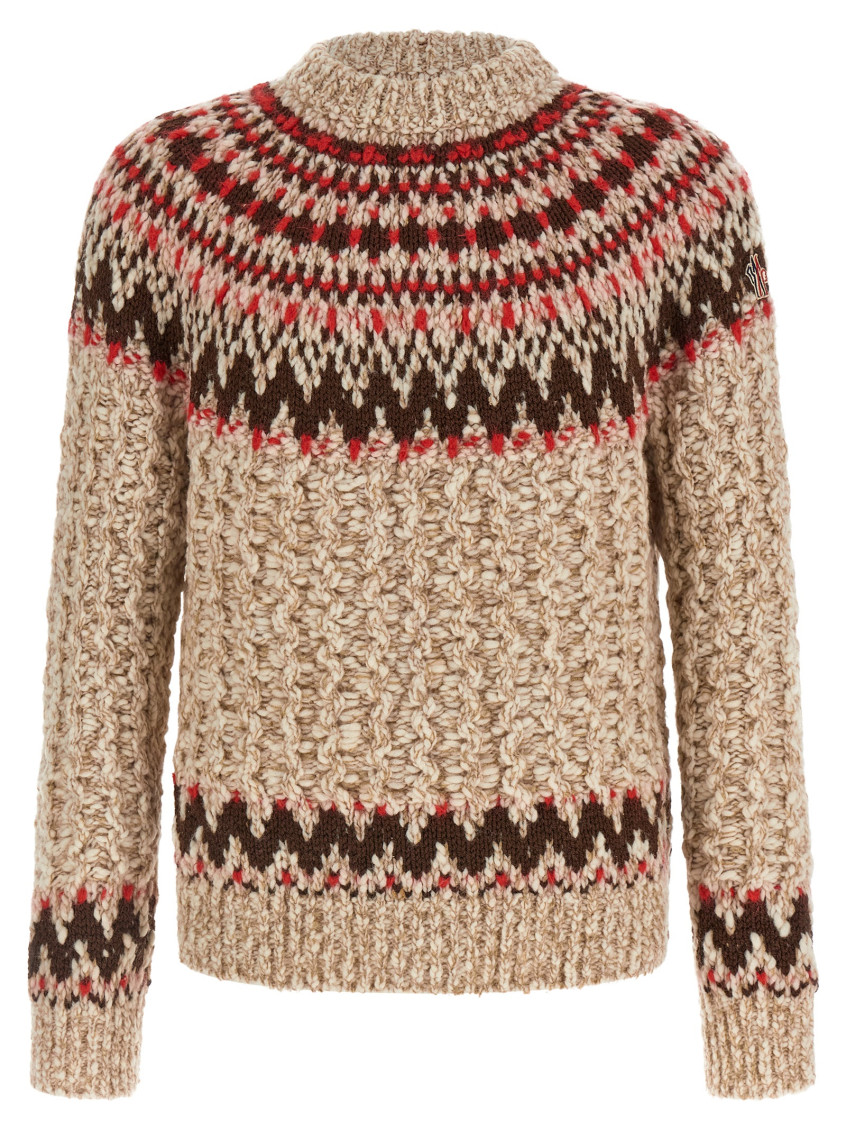 Moncler Jacquard Wool Blend Sweater With Geometric Pattern In Multi