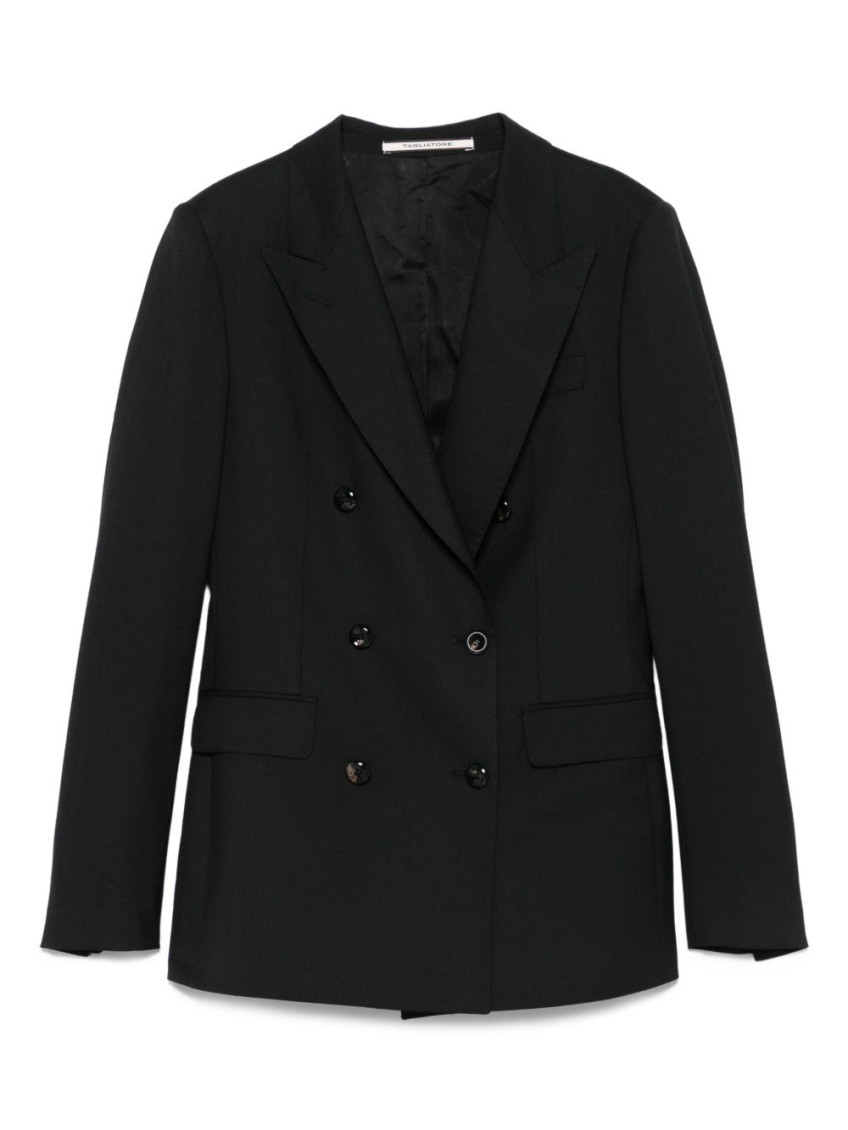 Tagliatore Double-breasted Tailored Blazer In Black Wool Blend In Multi