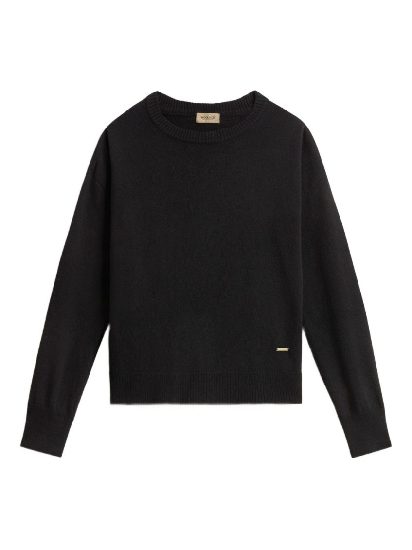 Woolrich Relaxed Fit Black Sweater With Crew Neckline In Black
