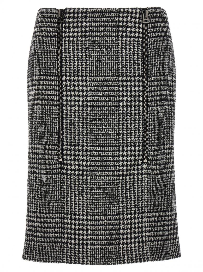 Tom Ford High-waisted Knee-length Fitted Houndstooth Skirt In Blackwhite