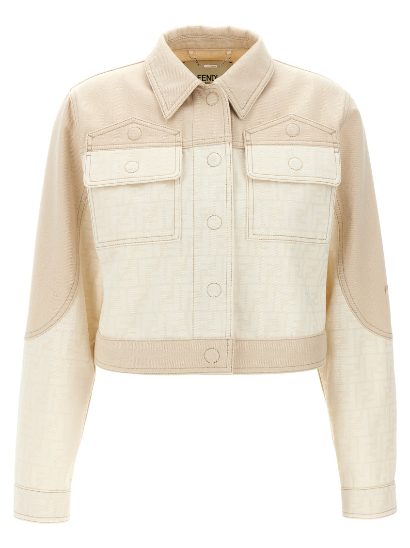 Shop Fendi Beige Two-tone Denim Jacket