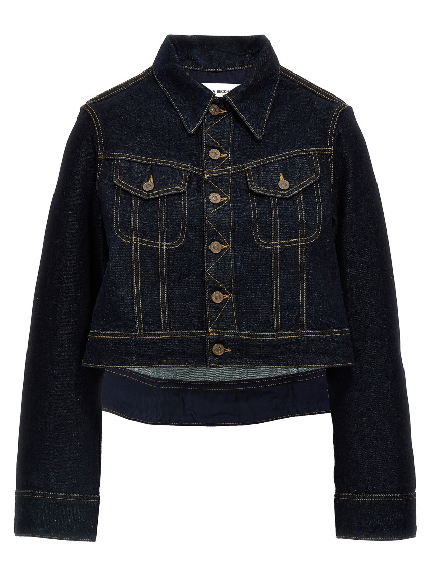 Victoria Beckham Contrast Stitching Cropped Denim Jacket In Denim