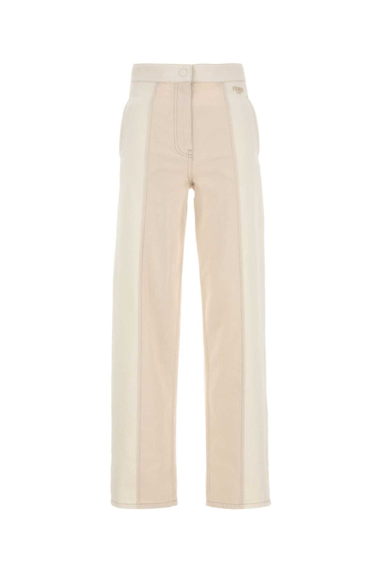 Fendi Women Two-tone Denim Jeans In White