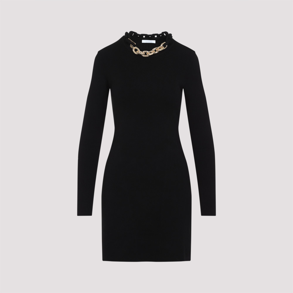 Rabanne Womens Chain-embellished Stretch-cotton Mini Dress Black In Black