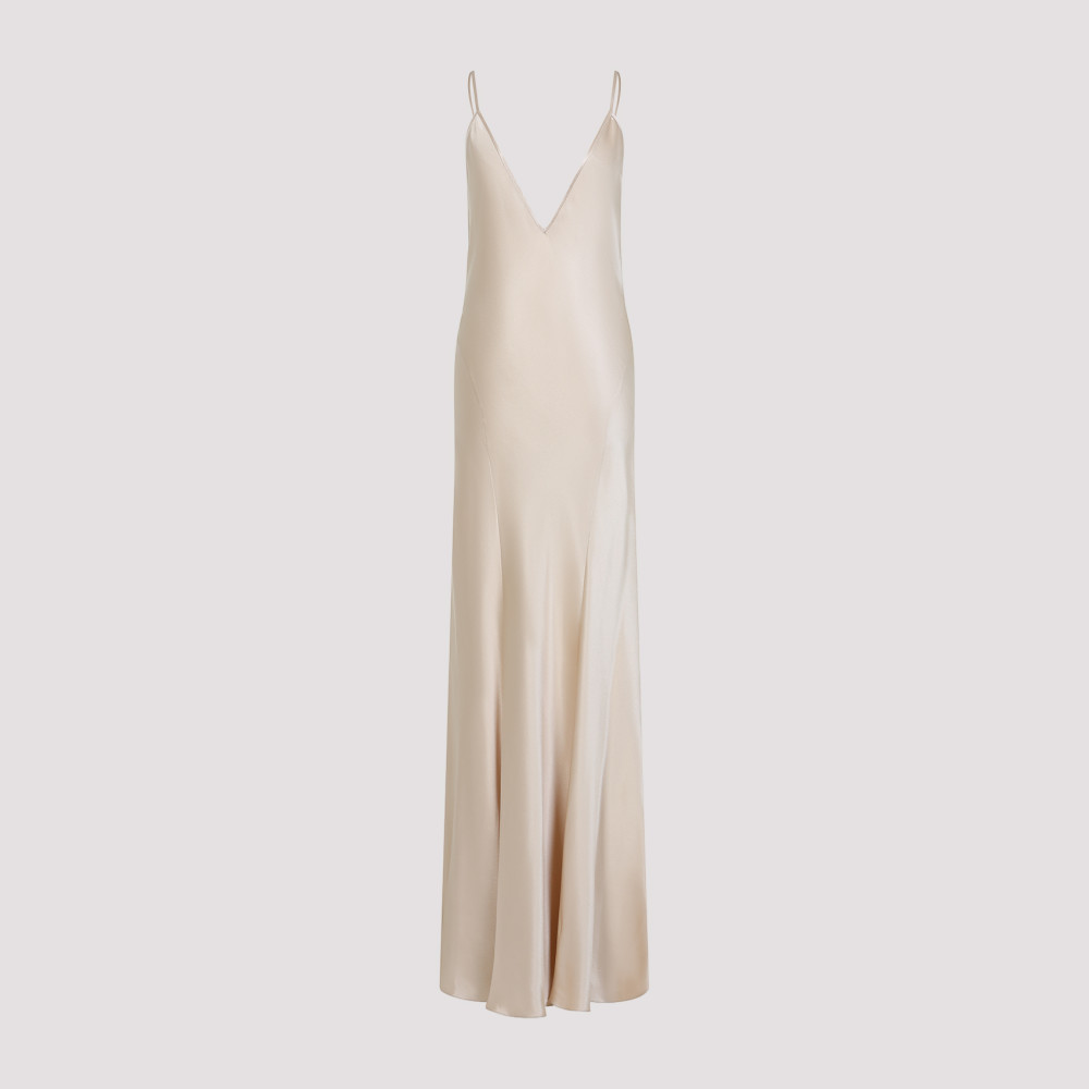 Saint Laurent Woman Maxi Dress Ivory Size 6 Silk In Beige