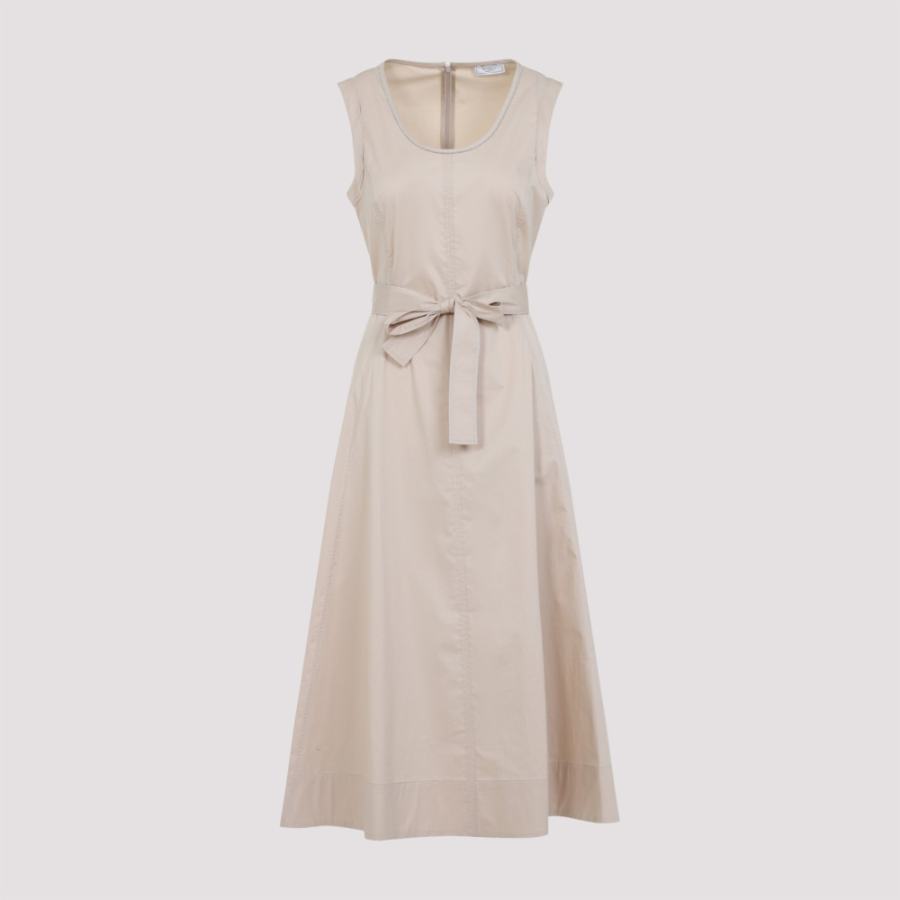 Peserico Sleeveless Maxi Dress With Fitted Bodice In Beige