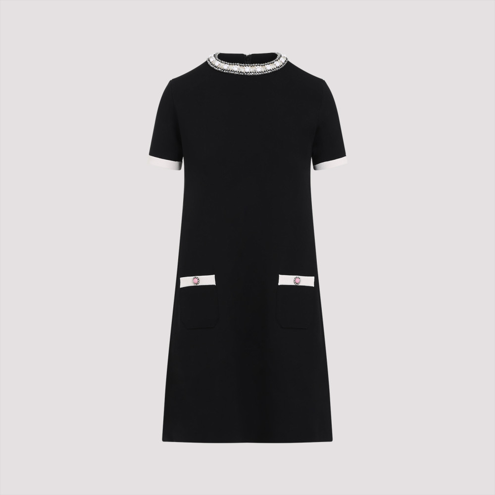 Valentino Tweed Embroidered Mini Dress With Patch Pockets In Black