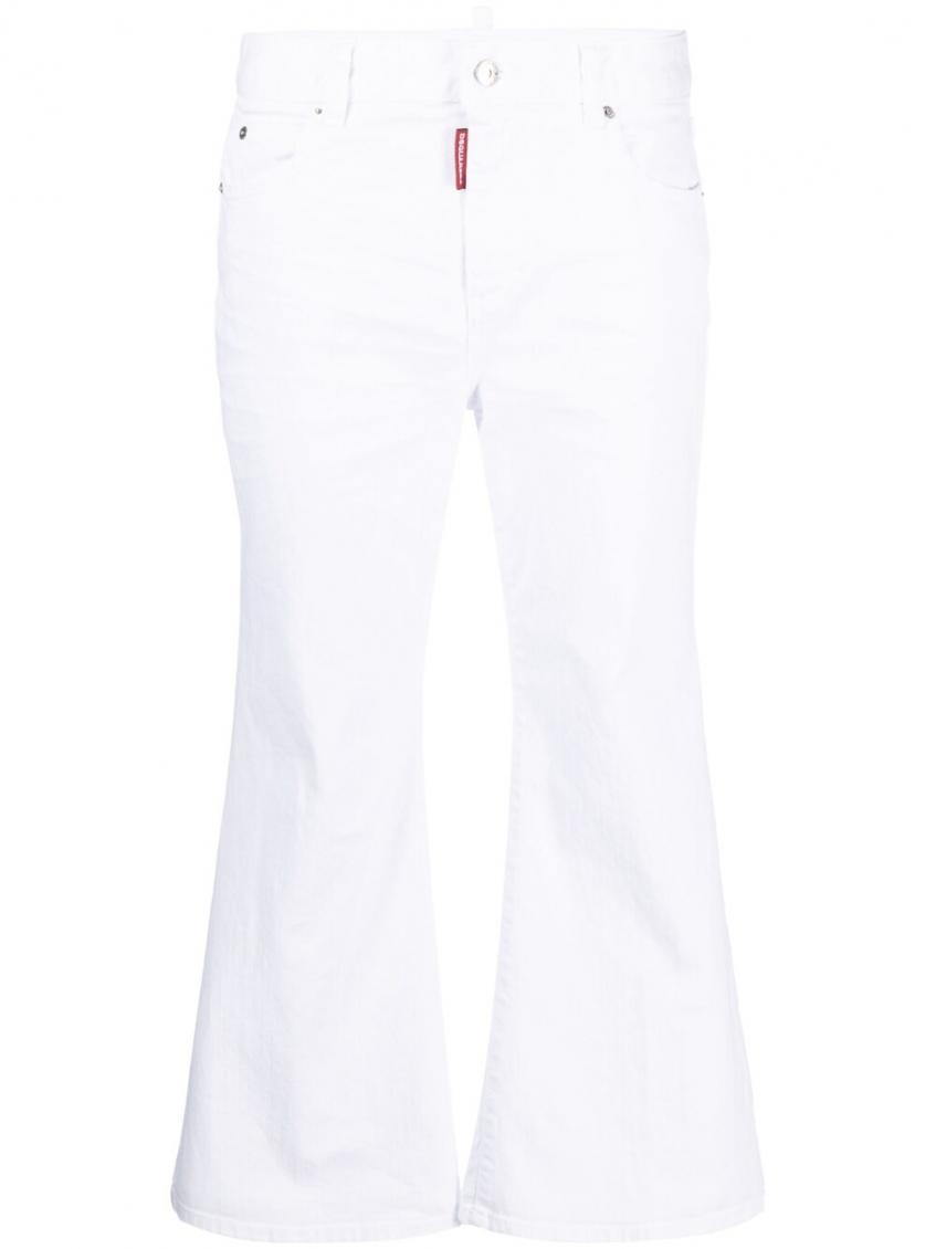 Shop Dsquared2 White Cropped Wide Leg Denim Jeans