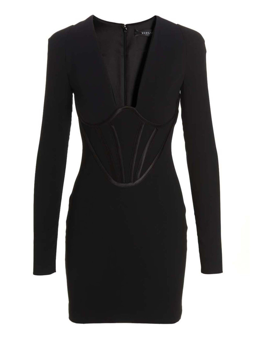 Versace Black Fitted Minidress With Cut-out Detail In Viscose Woman In Black