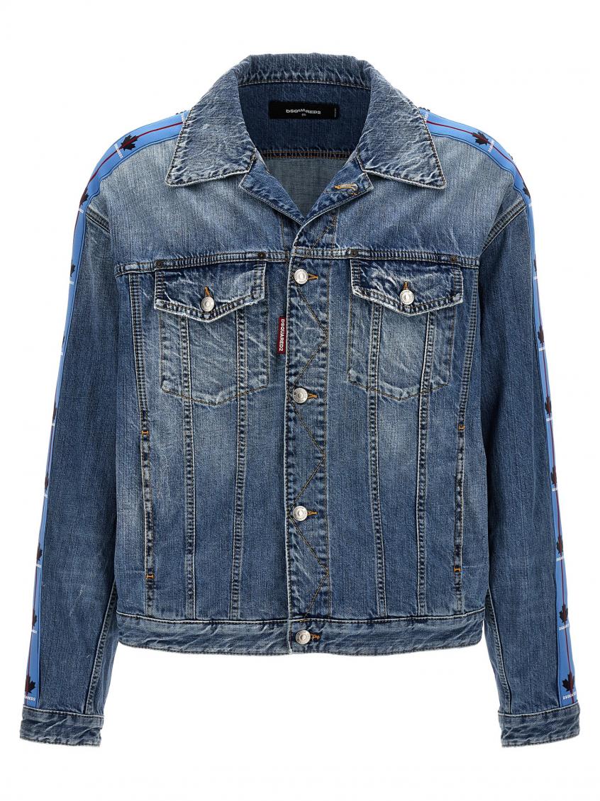 Dsquared2 Blue Jacket With Distressed Effect And Logoed Metal Buttons In Denim Man In Light Blue