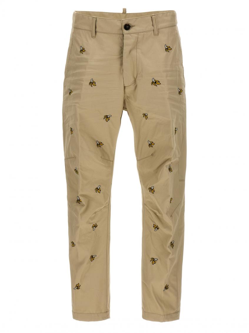 Dsquared2 Embroidered Pattern Chino Trousers In Beige