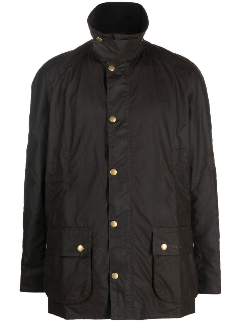 Barbour Jacket With Front Pockets And Long Sleeves In Dark Green